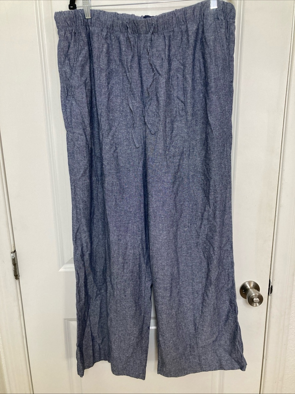 Gap Women's Lightweight Relaxed Fit Wide Leg Linen Blend Pull-On Pant Coastal XL